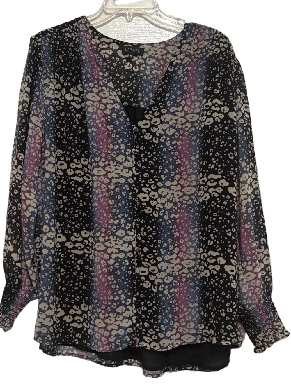 1. State Multicolor V-Neck Blouse with Sheer Sleeves